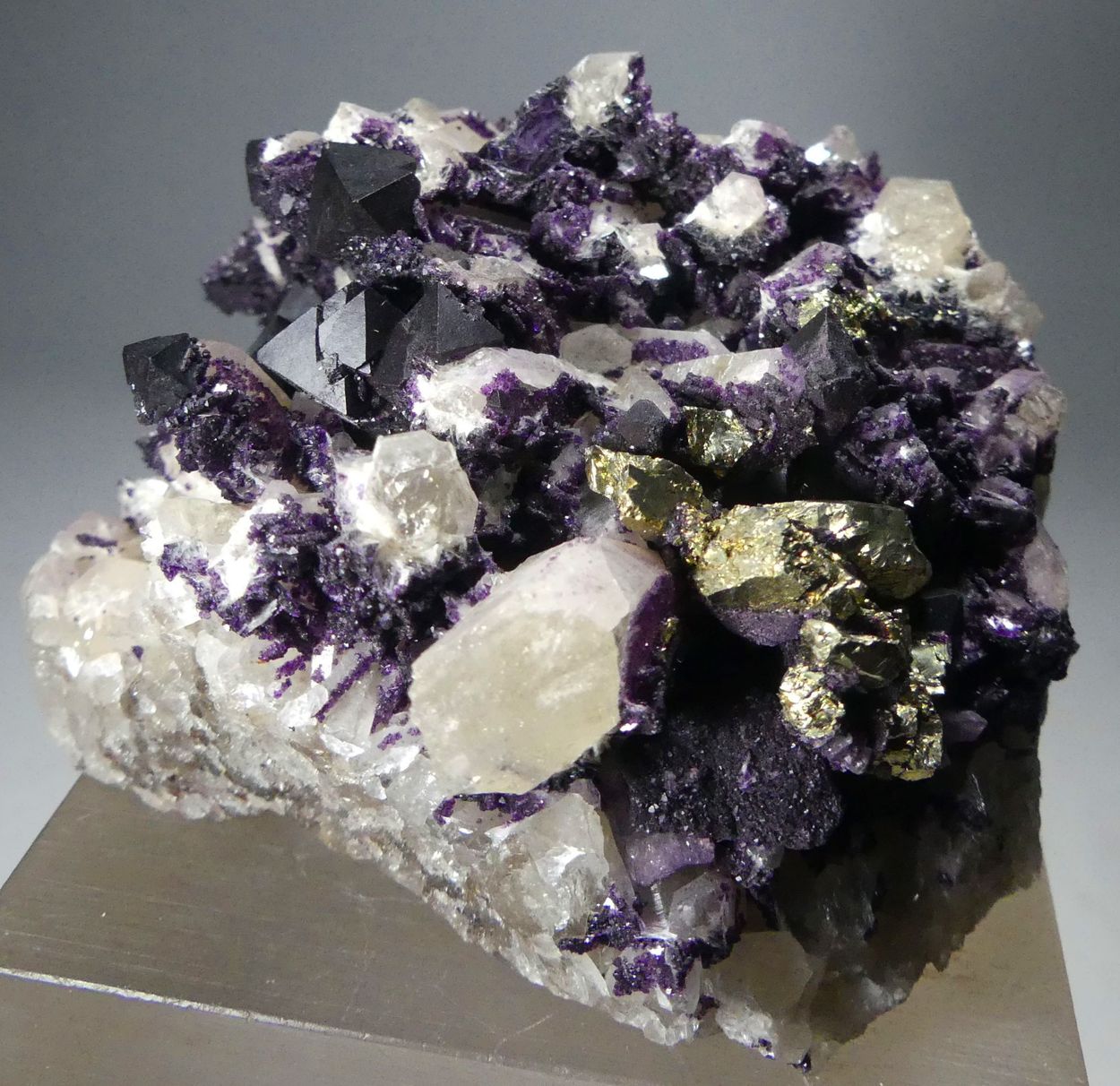 Fluorite & Chalcopyrite On Quartz