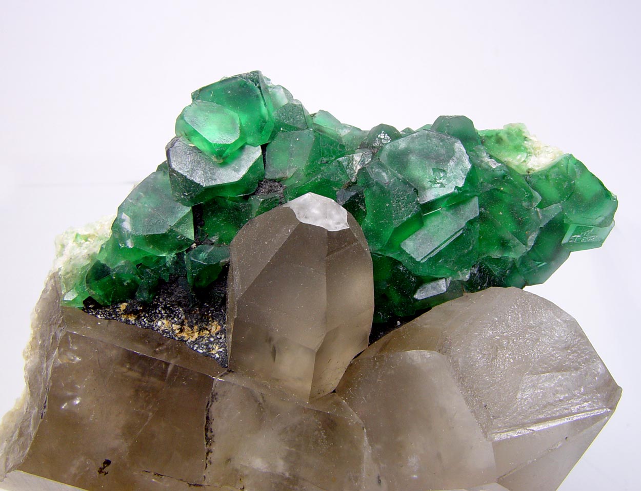 Fluorite On Smoky Quartz