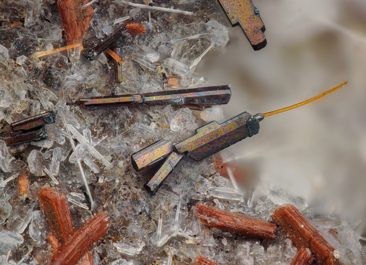 Pseudobrookite Enstatite Fluorapatite & Hematite