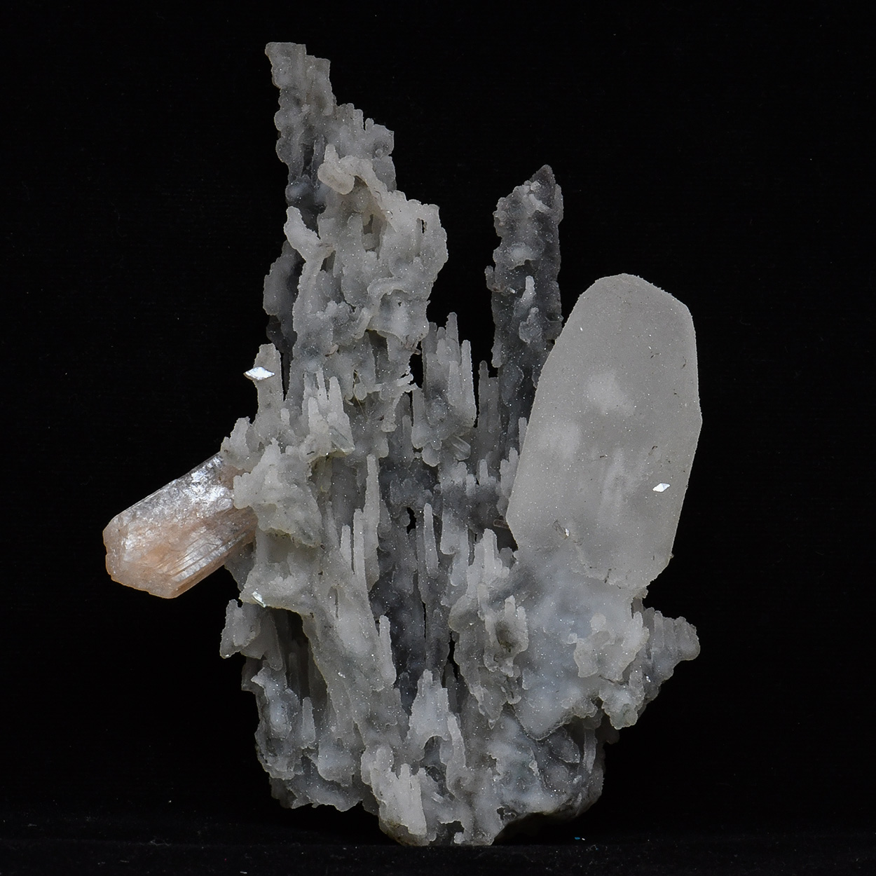 Quartz With Calcite With Stilbite On Chalcedony