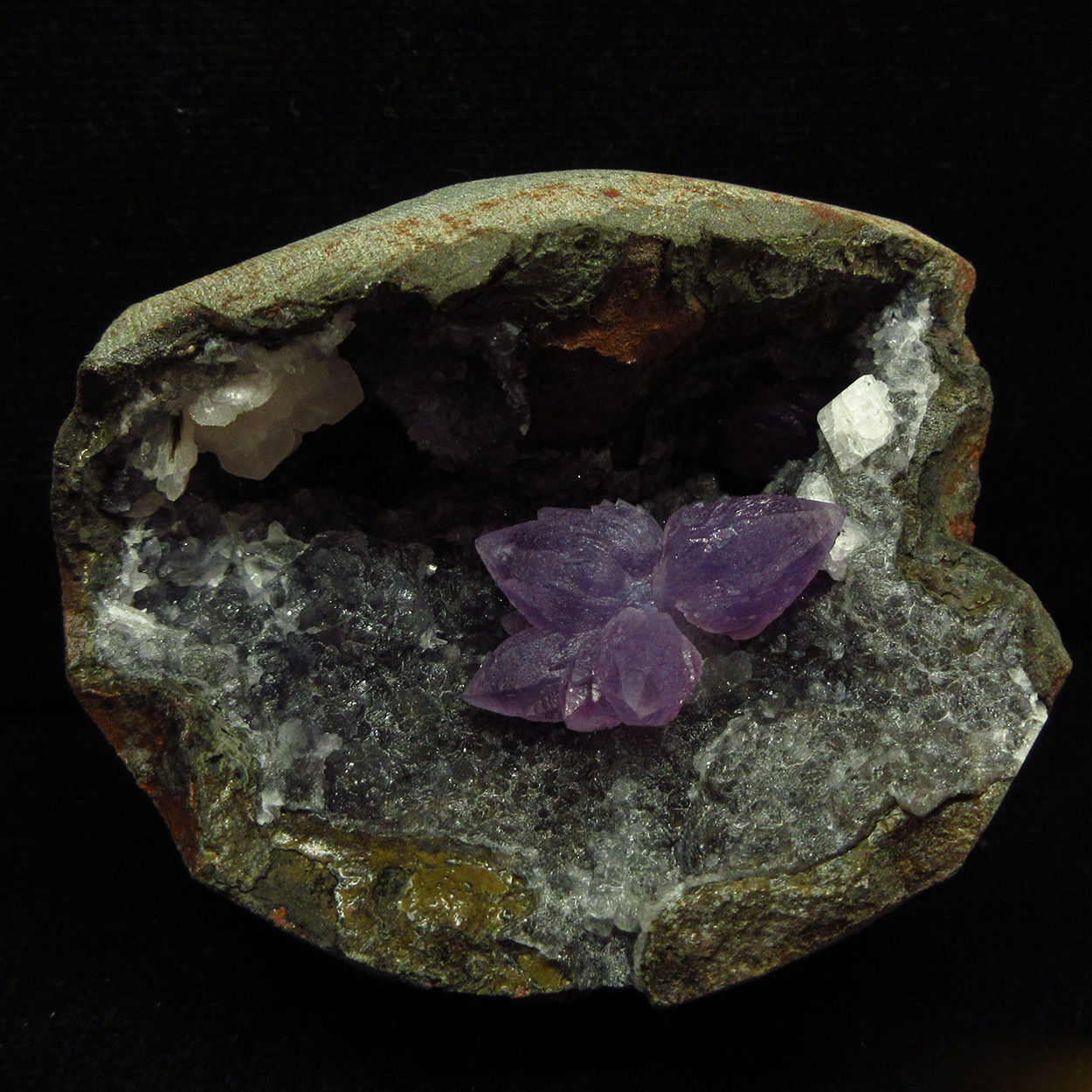 Amethyst With Baryte & Chabazite On Chalcedony