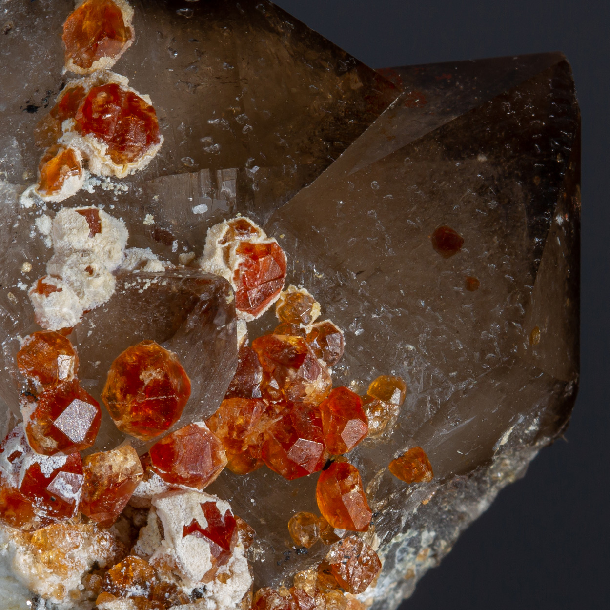 Spessartine On Smoky Quartz