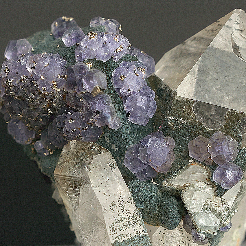 Fluorite On Ferberite & Rock Crystal