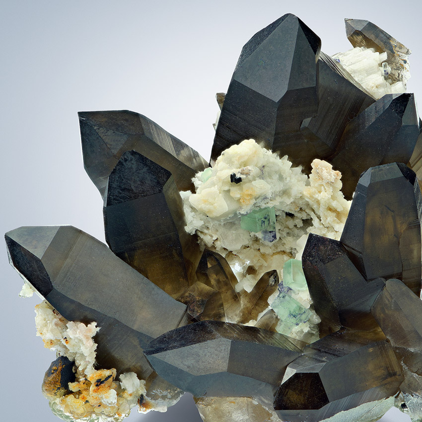 Smoky Quartz With Fluorite & Hyalite