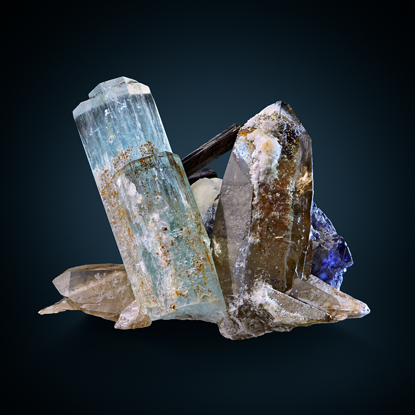 Aquamarine & Fluorite Smoky Quartz