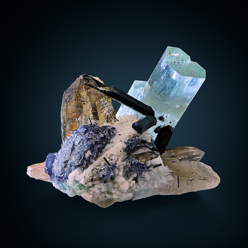 Aquamarine & Fluorite Smoky Quartz