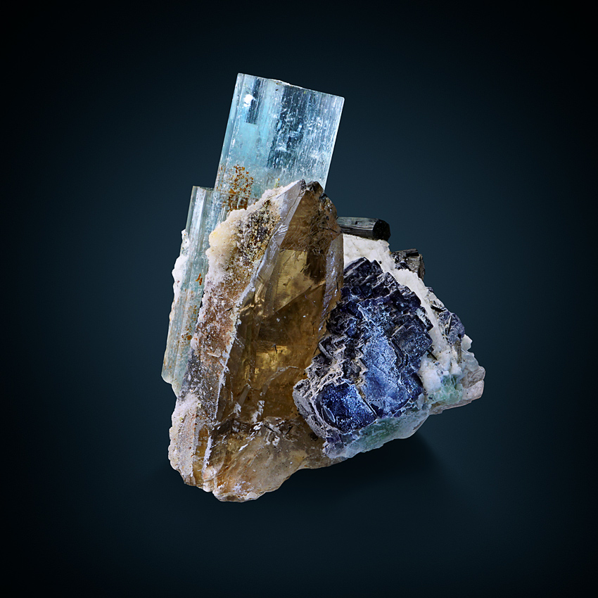 Aquamarine & Fluorite Smoky Quartz