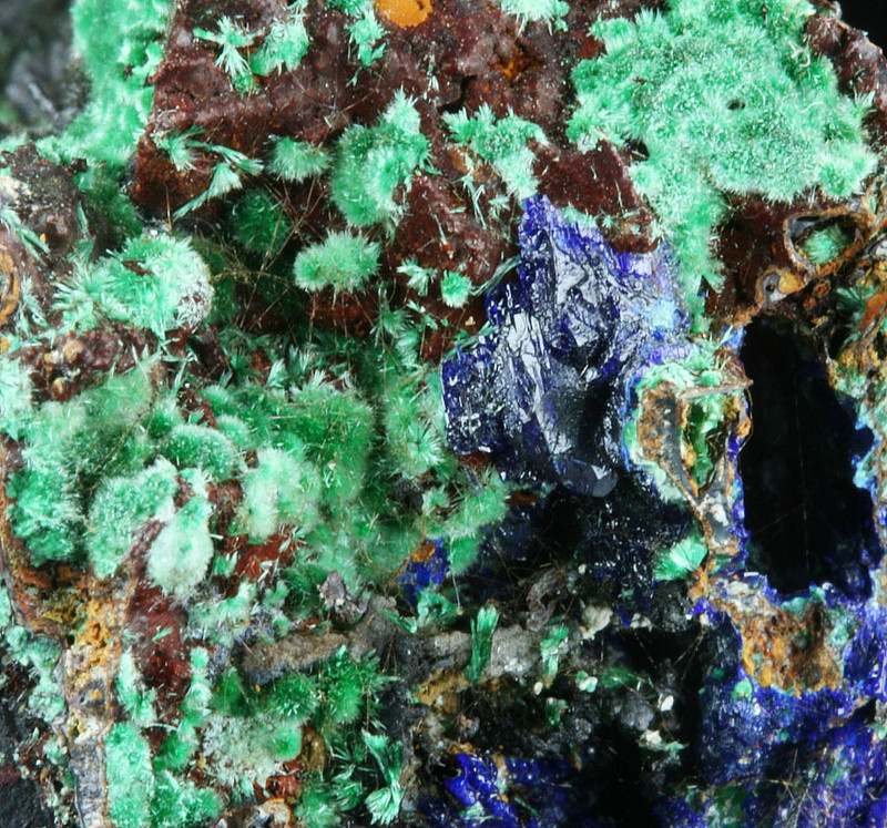 Malachite On Limonite Psm Goethite Psm Calcite With Calcite & Azurite Psm Gypsum