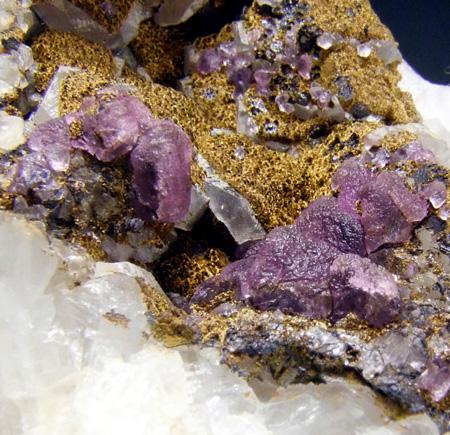 Fluorite & Beraunite With Cuprite On Calcite
