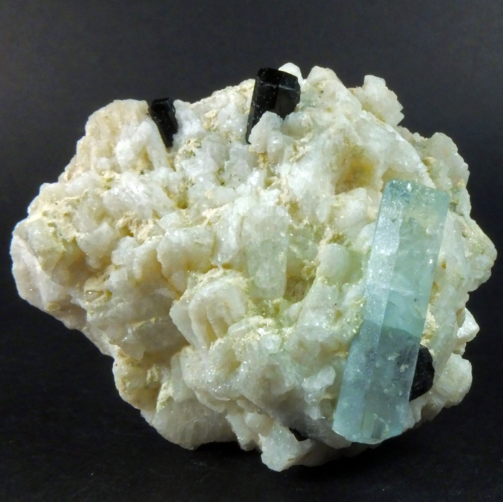 Aquamarine & Schorl On Albite