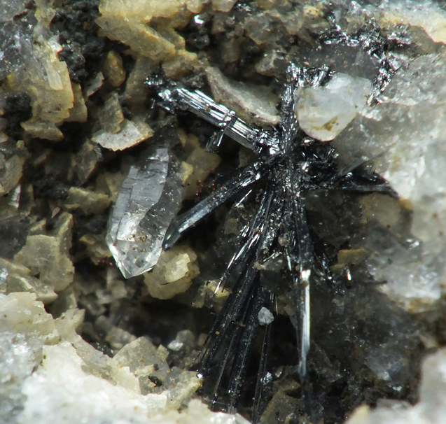 Stibnite & Calcite On Quartz