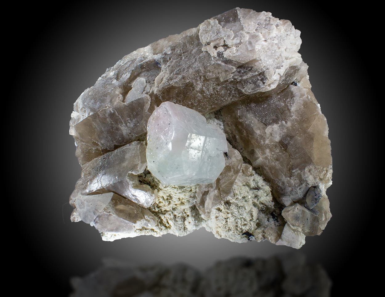 Beryl Var Morganite With Aquamarine Smoky Quartz & Cleavelandite