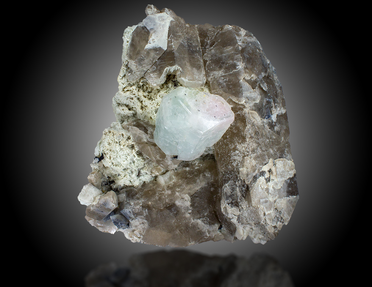 Beryl Var Morganite With Aquamarine Smoky Quartz & Cleavelandite