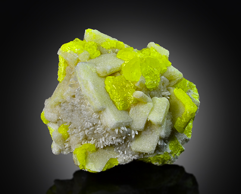 Native Sulphur With Aragonite & Calcite