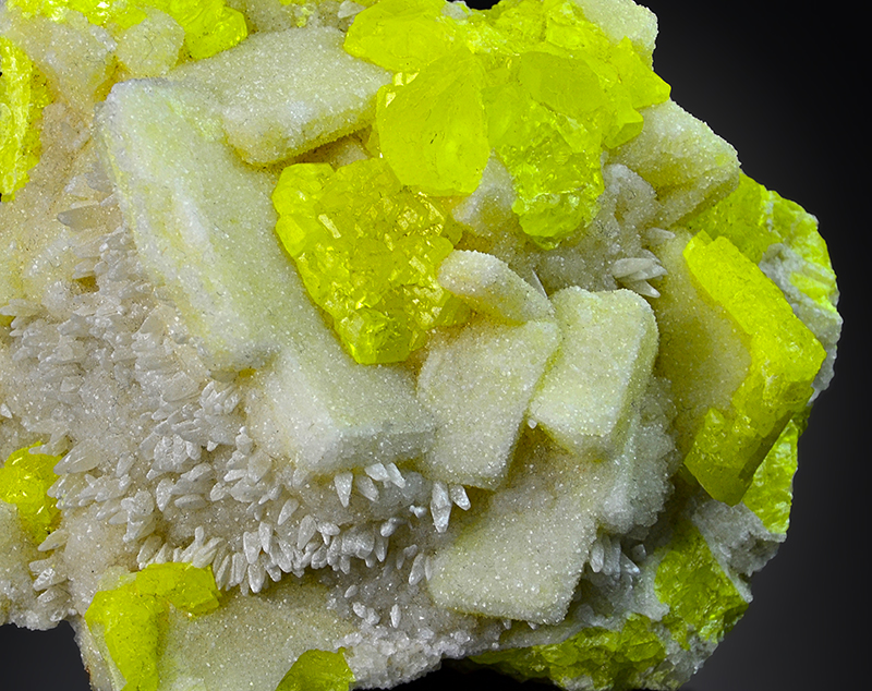 Native Sulphur With Aragonite & Calcite