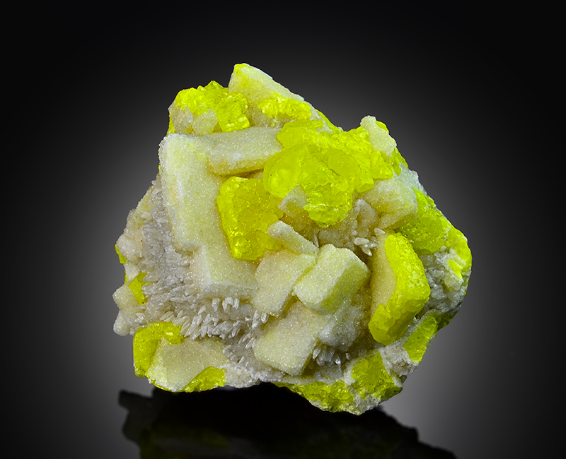 Native Sulphur With Aragonite & Calcite