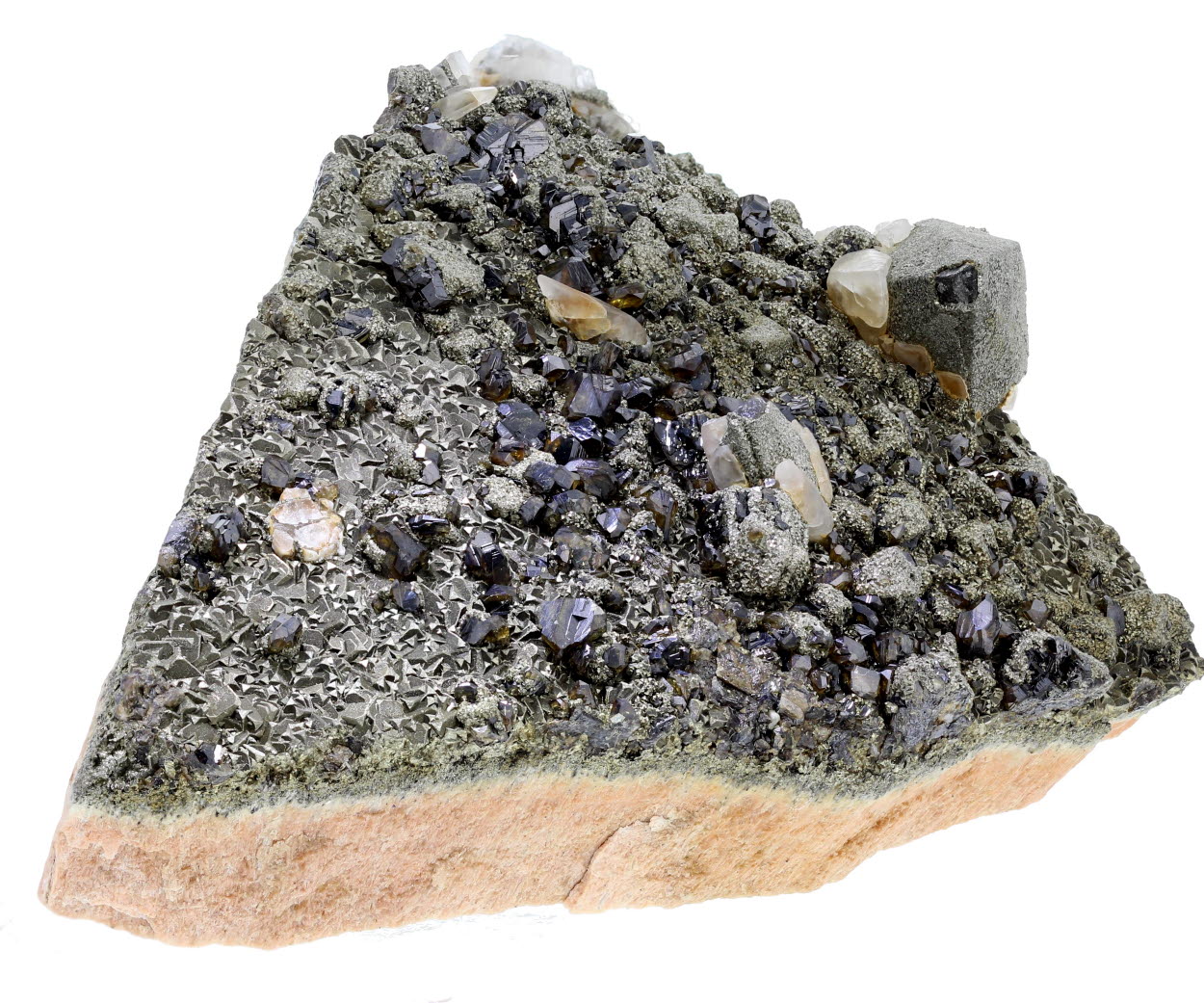 Sphalerite Pyrite & Calcite On Barian Celestine