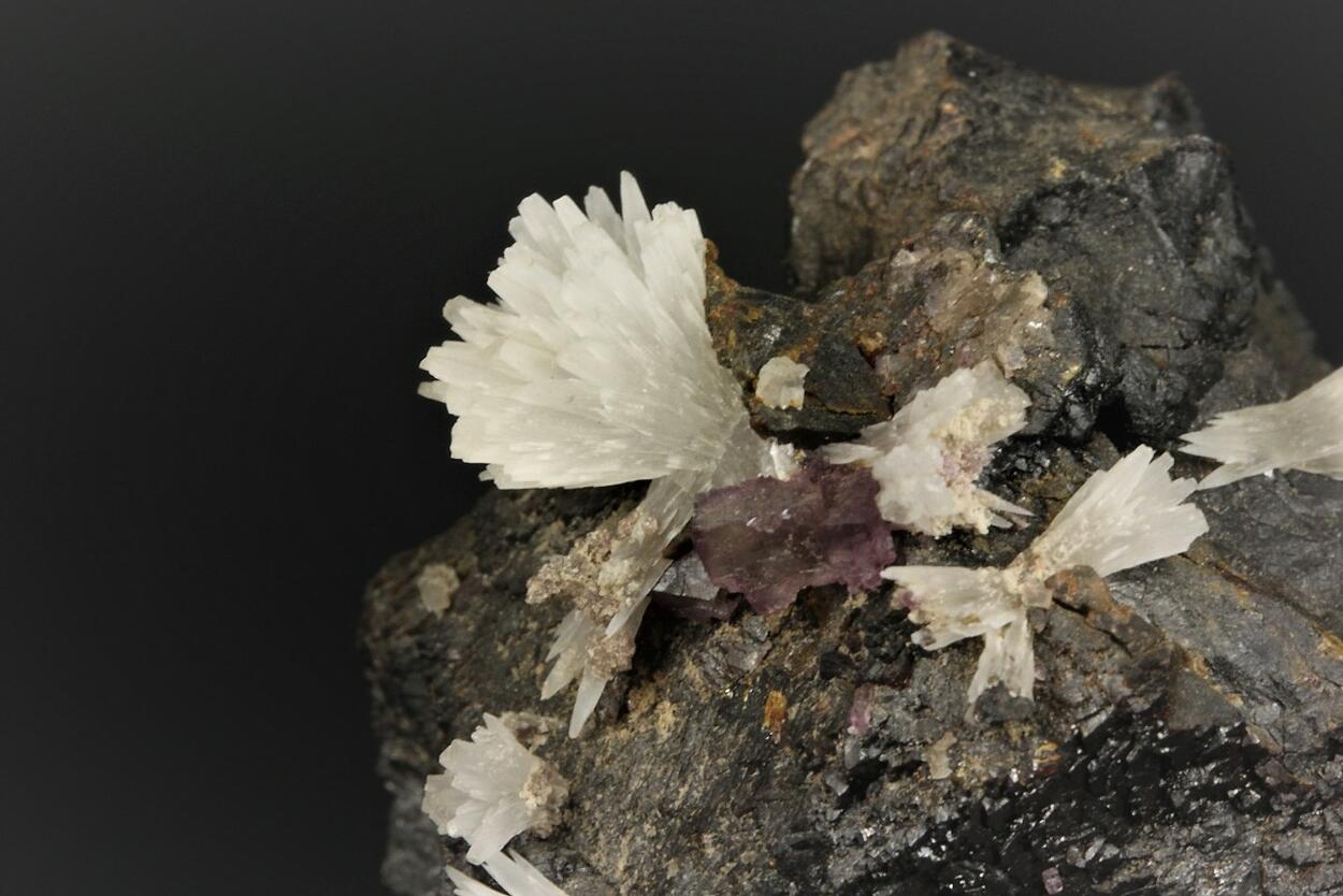Strontianite With Fluorite On Sphalerite