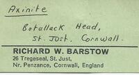 Barstow Green label - Tregaseal address - pre 1978