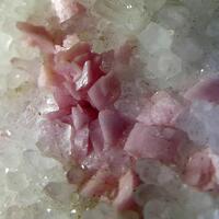 Rhodochrosite Calcite & Fluorite On Rock Crystal