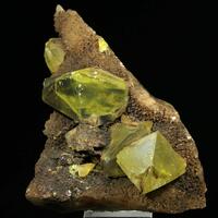 Native Sulphur & On Calcite With Bitumen