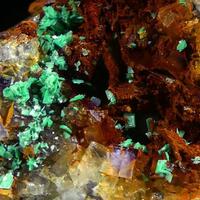 Metazeunerite On Limonite On Fluorite