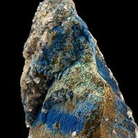 Azurite With Gypsum On Hedenbergite