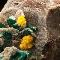 Mimetite With Dioptase On Dolomite