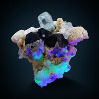 Aquamarine & Opal Var Hyalite On Microcline Schorl