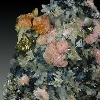 Rhodochrosite Chalcopyrite Sphalerite & Pyrite On Quartz