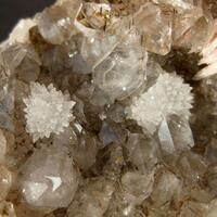 Baryte & Calcite On Quartz With Goethite Inclusions