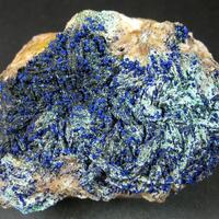 Azurite On Baryte With Zincolivenite