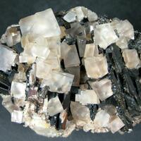 Fluorite On Baryte & Quartz With Goethite