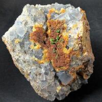 Pyromorphite On Quartz On Fluorite