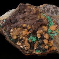 Hematite On Malachite On Smithsonite