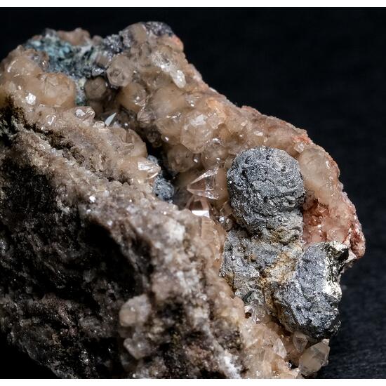 Galena On Pyrite On Calcite