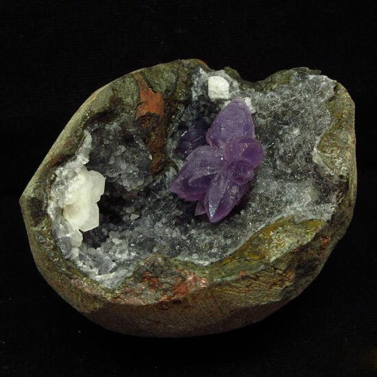 Amethyst With Baryte & Chabazite On Chalcedony