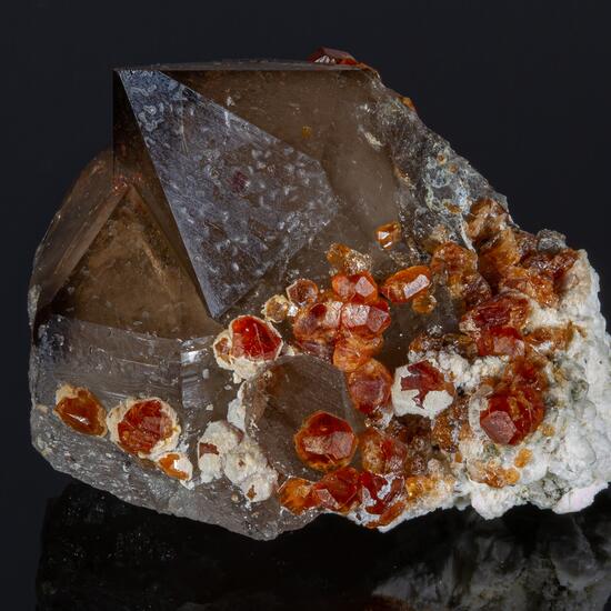 Spessartine On Smoky Quartz