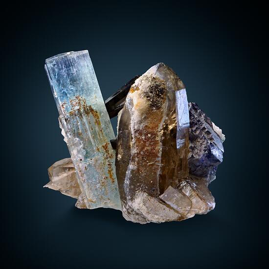 Aquamarine & Fluorite Smoky Quartz